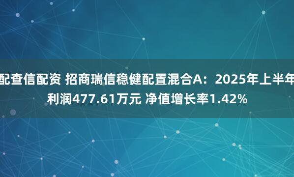 配查信配资 招商瑞信稳健配置混合A：2025年上半年利润477.61万元 净值增长率1.42%