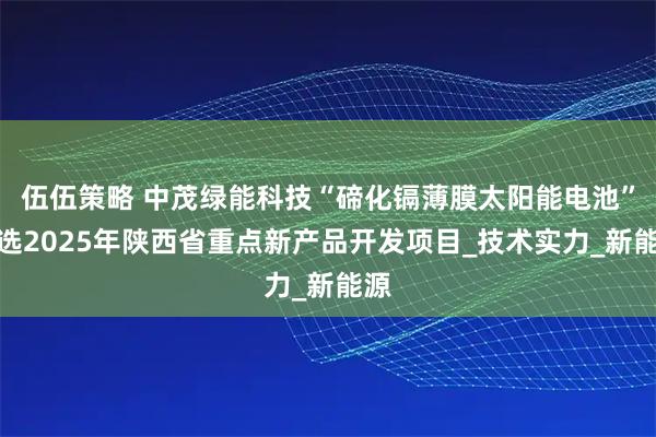 伍伍策略 中茂绿能科技“碲化镉薄膜太阳能电池”入选2025年陕西省重点新产品开发项目_技术实力_新能源